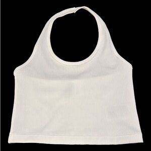 NWOT White  Ribbed Halter Neck Crip Top Size Small